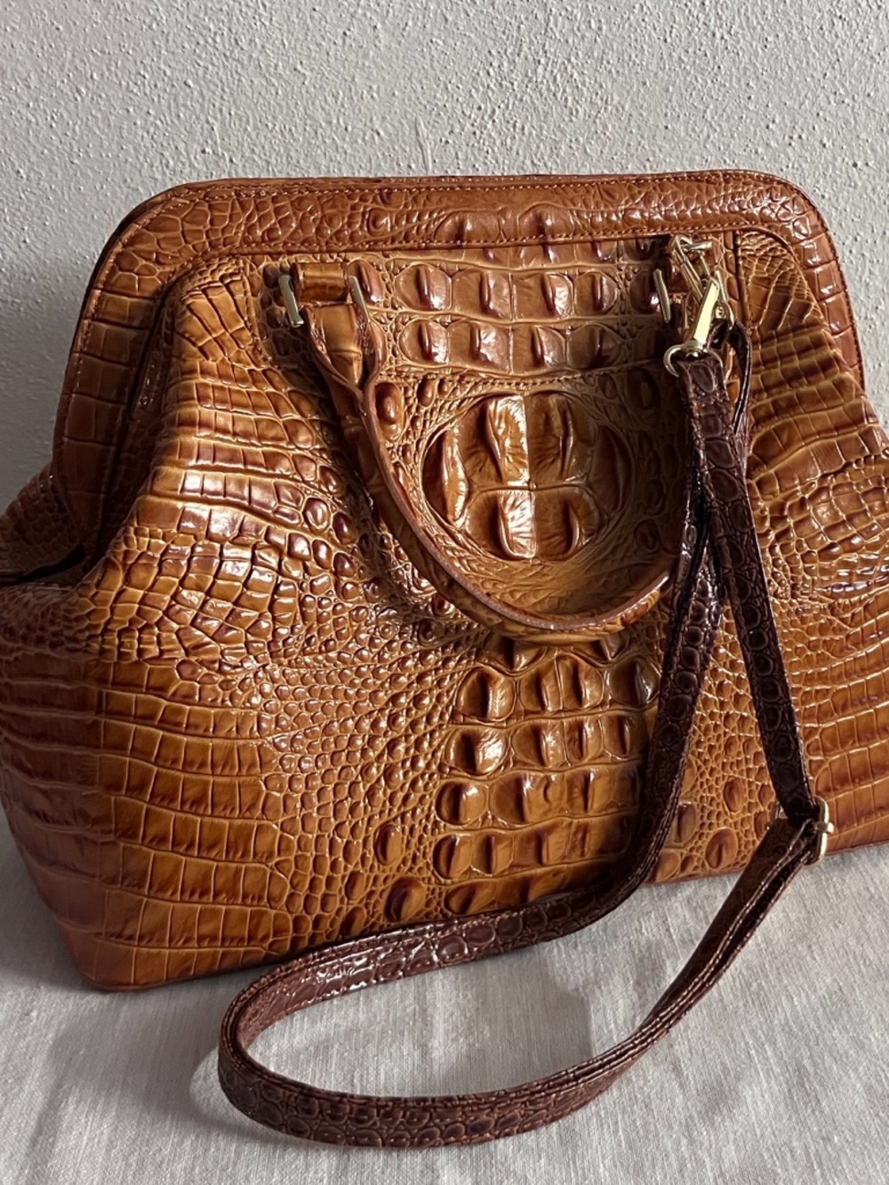 Brahmin Bristol croc embossed leather framed satchel bag